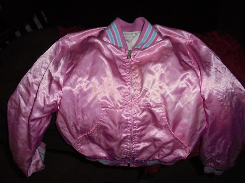 Pink Satiny Nylon Childs Jacket with Ribbed Cuffs and Bottom Size 10