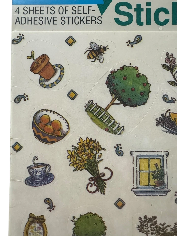 Pegatinas vintage American Greetings primavera jardín manzana naranja flores pastel fruta Foto 2 de 4