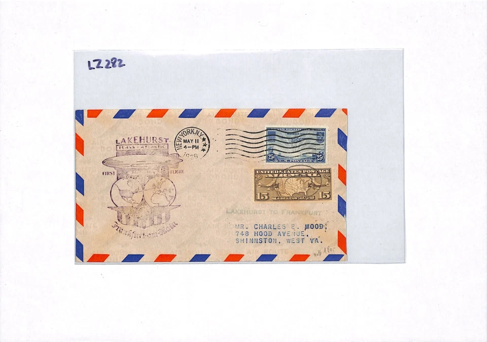USA HINDENBURG ZEPPELIN Air Mail Cover FIRST FLIGHT 1936 WV Shinnston LZ282 - Image 3 of 4