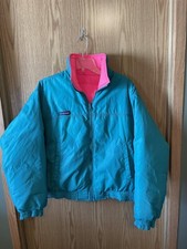 Sno-down Reversible Teal & Pink Puffy Down Coat, Womens Xl
