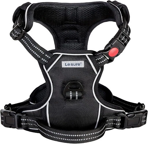 DOG HARNESS REFLECTIVE ADJUSTABLE DOG VEST with HANDLE Black Large 44-79 Pounds