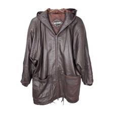 Vintage Tibor Oversized Brown Leather Hooded Jacket Medium Petite Mp Grunge Boho