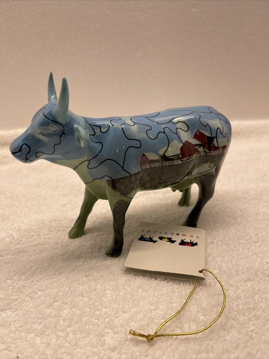 Cow Parade “Puzzled Cow” #9181 Blue Red Farm Country Westland