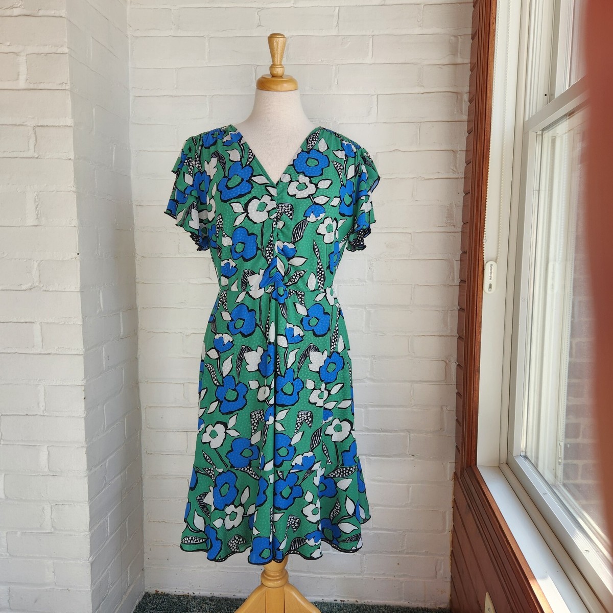 Cabi Celebrate Reversible Dress 6148 Floral Dot Green Blue