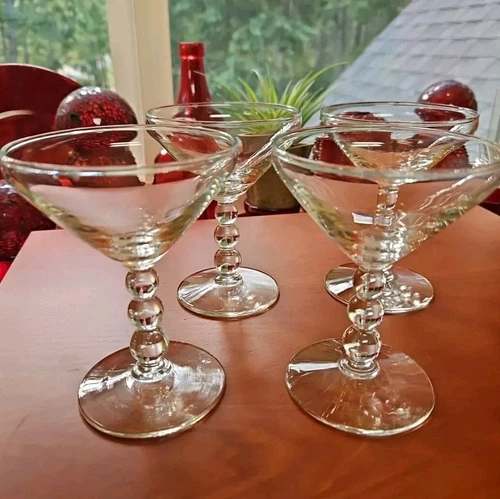 4 Vintage Libbey Knob Hill (Candlewick Copy) Martini/Champagne Glass ball stem 