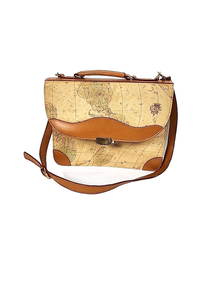 Vintage World Map Geo Leather Hand Bag With Shoulder Strap Top