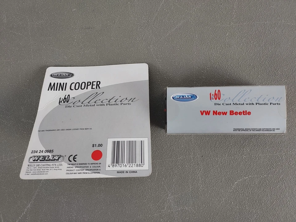 2 Welly VW Volkswagen New Beetle Mini Cooper Die Cast Metal Cars 1:60 Scale - Image 3 of 4