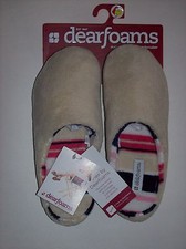 Dearfoams Slippers D-Flex Womens Striped Plush Slip On Backless Cushioned NWT