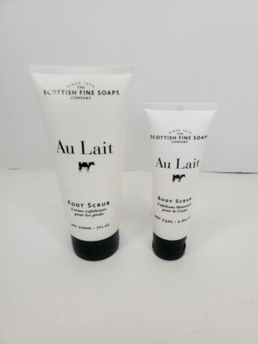 2~Scottish Fine Soaps Au Lait ~Foot Scrub 7 oz. & Body Scrub 2.6 oz. New Sealed
