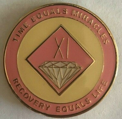Narcotics Anonymous NA PINK 11 YEAR Medallion Chip Coin Token Clean