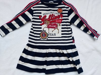 Gulliver Girls Fit & Flare Navy White Striped Long Sleeve Dress Size 104