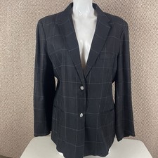 Vintage Ralph Lauren Blazer Jacket 16 100 Linen USA Windowpane Crest Button 90s