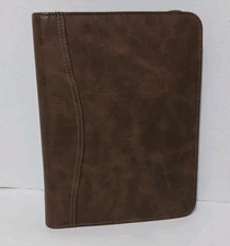 DAY-TIMER Brown Leather Zip Around 7 Ring Binder Organizer Planner 8"x11" Faux 
