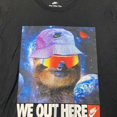 Nike T Shirt  We Out Here  Sloth MJ Space Mens Medium M Planets 