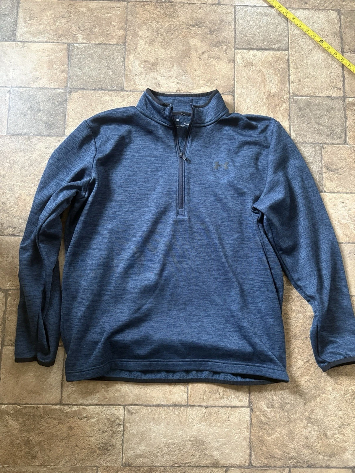 Under Armour Pullover Men XL Blue Solid 1/4 Zip Logo Loose Shirt