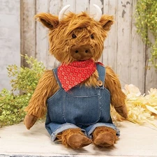 Primitive Henry Highland Cow Doll Weighted Figure Folk Art 15" Farmhouse Decor