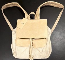 B IS The Rucksack Drawstring Backpack Beige w/Canvas and Faux Leather