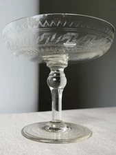 Antiques pedestal Glass bowl engraved compote Vase