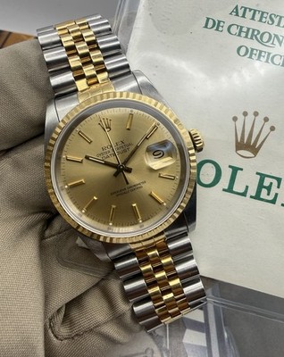 1989 Rolex Datejust 16233 Champagne Dial 36mm With Original Warranty Papers