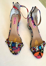 Betsey Johnson Multi Color Rhinestone Heels Sandals Sz 9