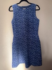 GAP Blue Printed Fit & Flare Dress Size 8 Sleeveless Pockets Lined