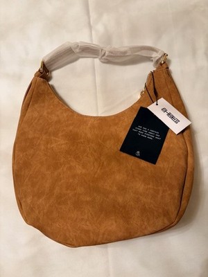 4TH & RECKLESS FabFitFun Una Faux Suede Crescent Tan Vegan Leather Shoulder Bag