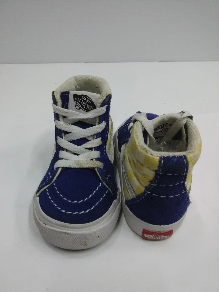 Vans Zapatos Niño Pequeño Talla 10 Azul Amarillo Sk8-Hi Cuadros Parte Superior Alta Patín Niños Foto 4 de 4