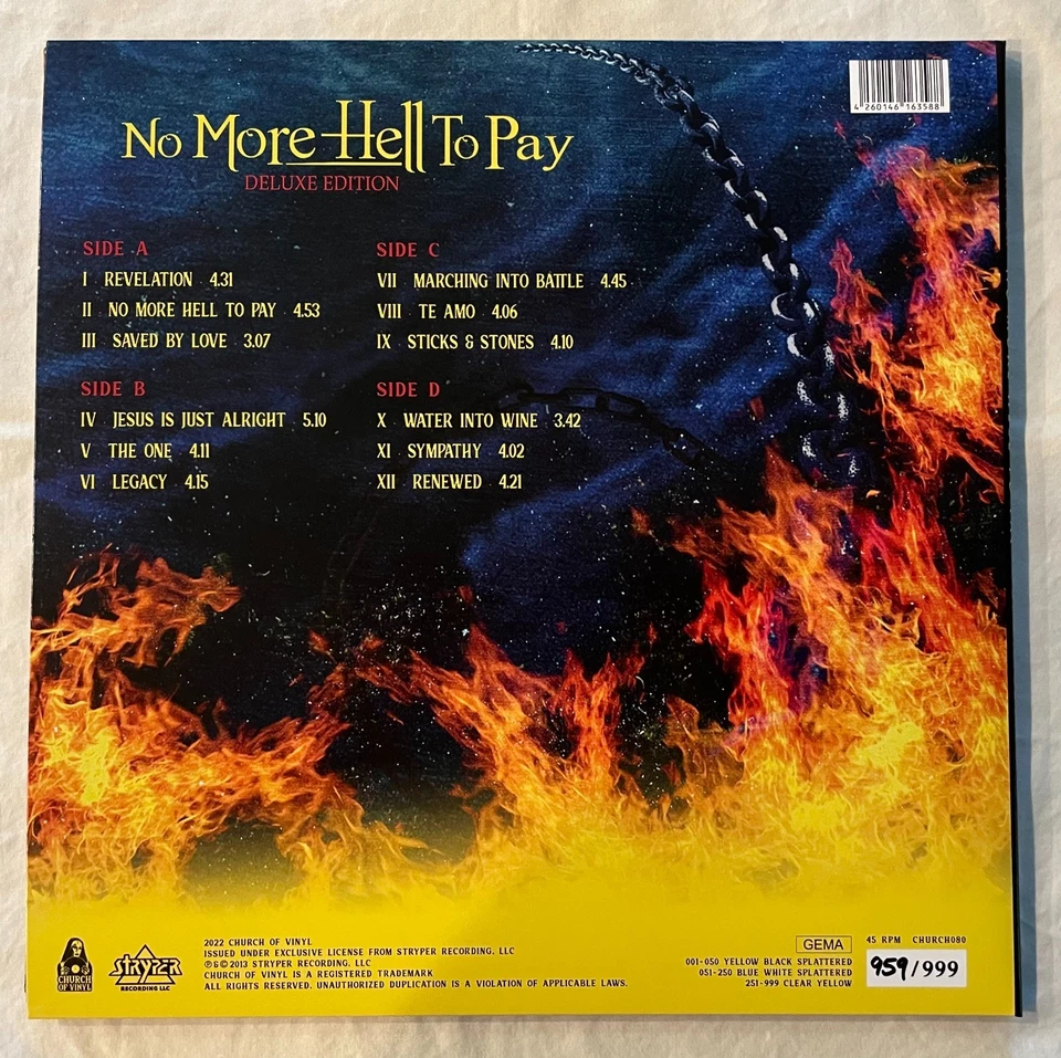 Stryper - No More Hell To Pay - Deluxe Edition Yellow VINYL (NEW) Numbered - Image 3 of 4