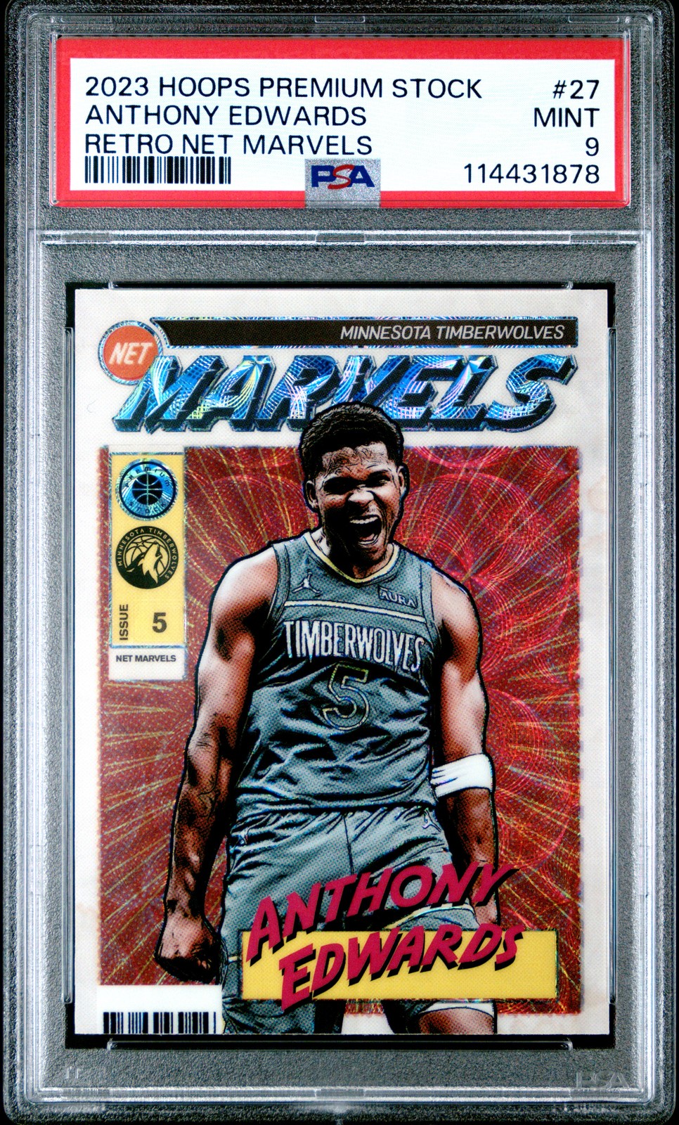 2023 PANINI HOOPS PREMIUM  STOCK RETRO NET MARVELS #27 ANTHONY EDWARDS PSA 9