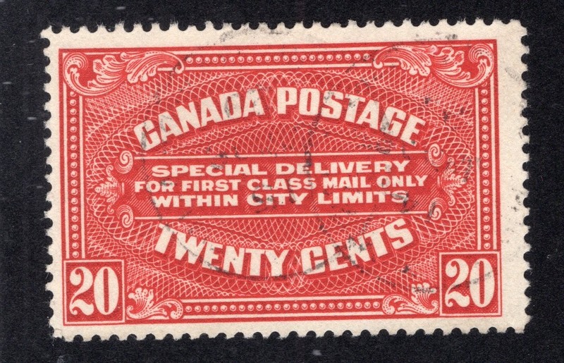 Canada 1922 20c carmine Special Delivery, Scott E2 used, value = $9.00