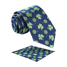 Men's Clover Necktie with Pocket Square for St. Patrick's Day