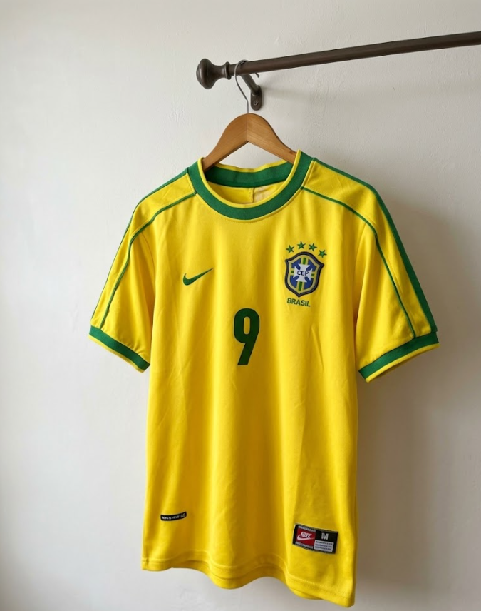 Brazil 1998 Home Retro Soccer Jersey Yellow Green #9 Fan Version