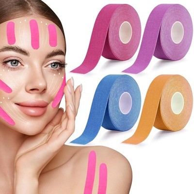Face Lifting Tape, 4 Rollen Baumwolltape je 2,5 cm x 5 m mit Mini-Schere | Gesic