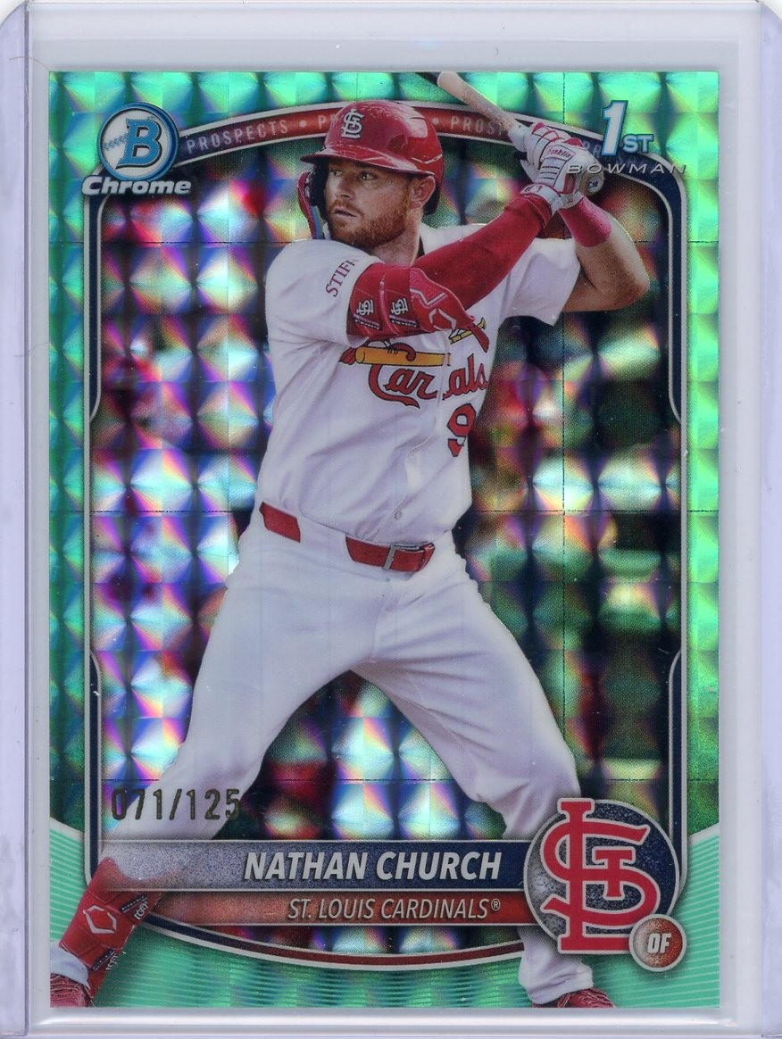 2025 Bowman Chrome NATHAN CHURCH Aqua Geometric 1st Refractor 71/125 - Cardinals