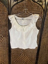 Vintage 100% Cotton Button Ruffle Collar Shirt Size S