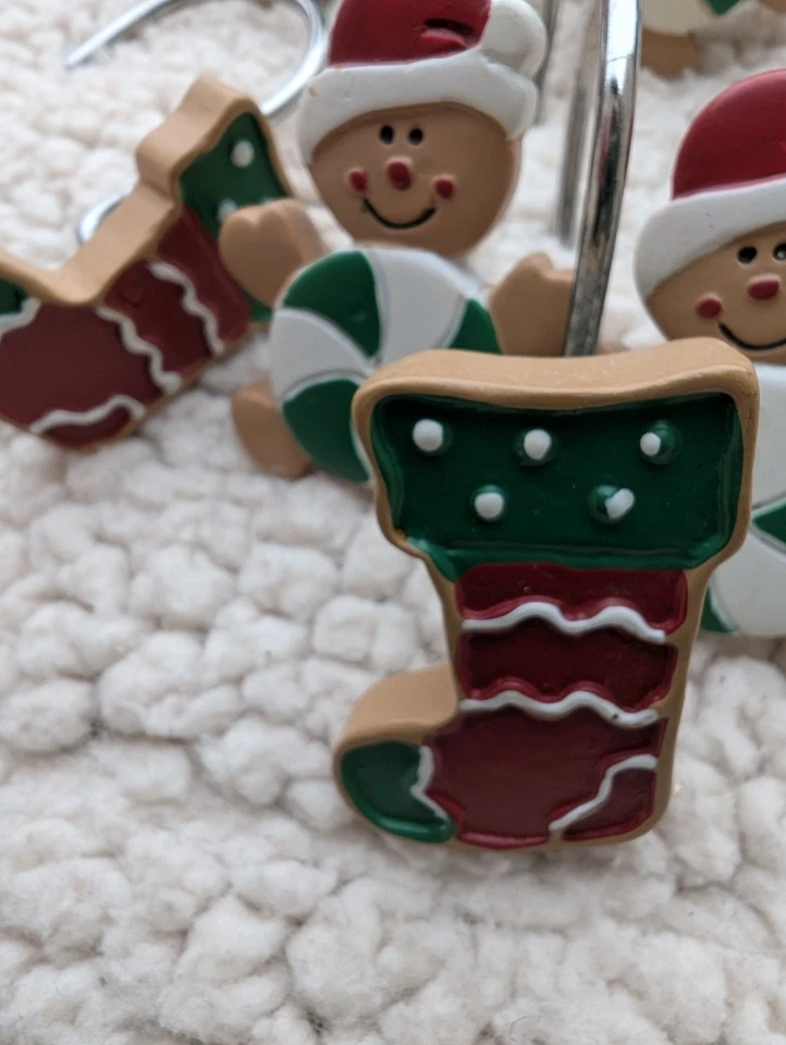Conjunto de 12 ganchos para cortina de chuveiro de gengibre decoração de banheiro Natal Natal  - Imagem 4 de 4