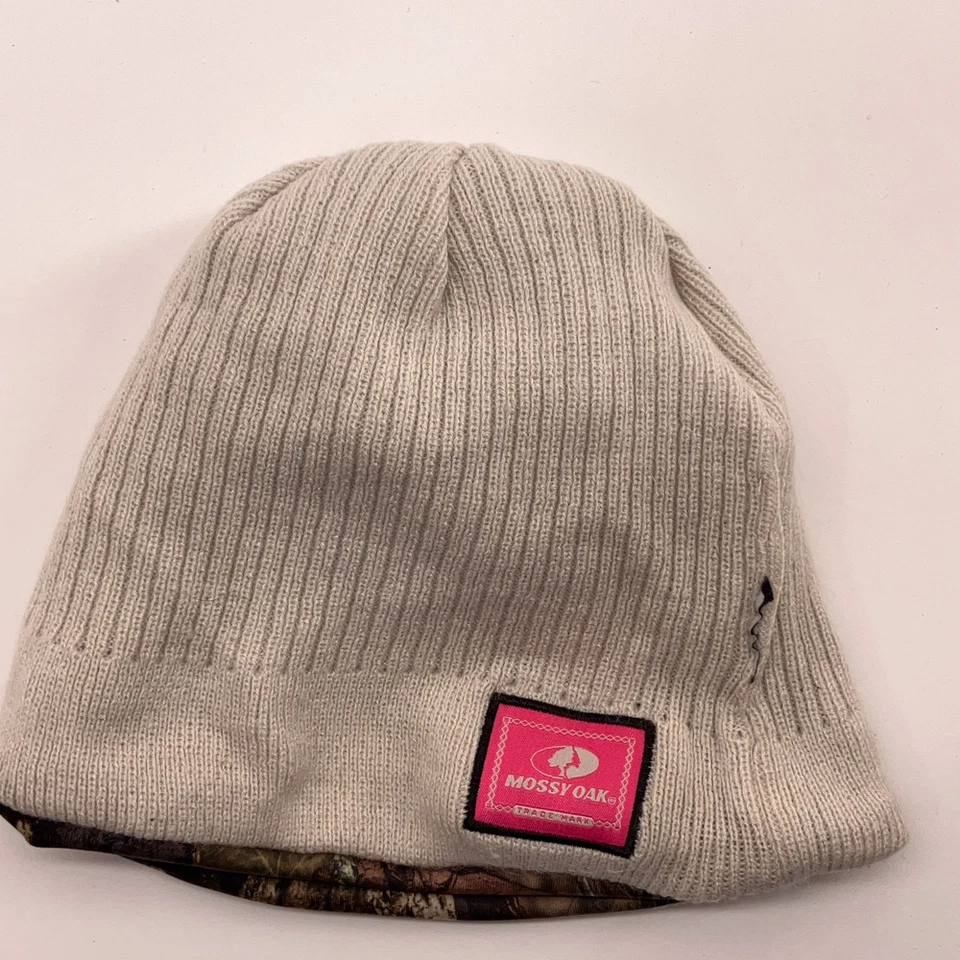 Mossy Oak Camuflaje Reversible Invierno Sombrero Rosa Etiqueta Foto 3 de 4