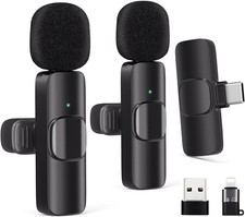 Wireless Lavalier Microphone 2 Mics Kit for iPhone Android Phone Video