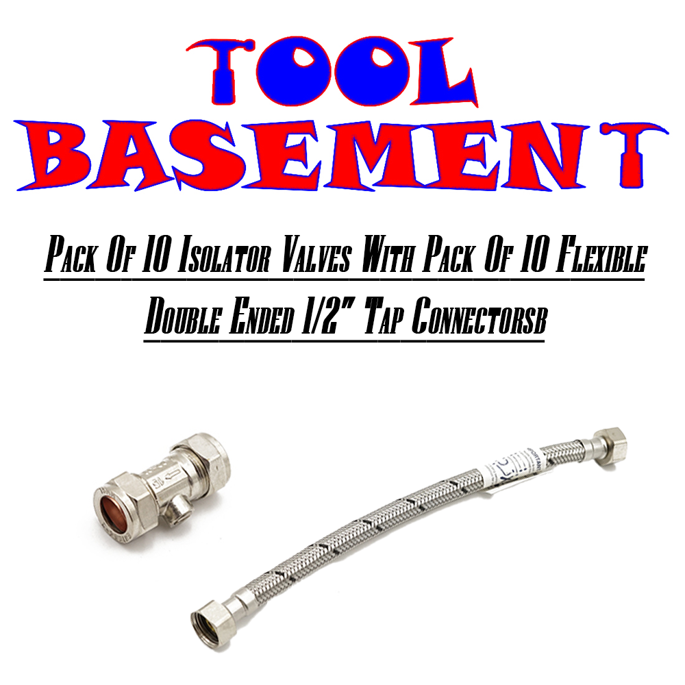 Pack of 10 x Isolator Valves With Pack of 10 Double Ended 1/2"" Tap Connector