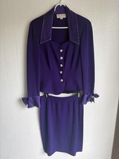 St. John Evening by Marie Gray Purple Knit Suit Set Jacket Skirt Size 6