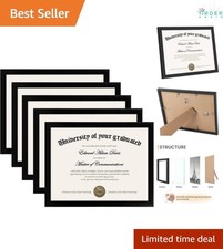 Certificate Frame Set 8.5x11 Black Plastic with Glass for Wall or Tabletop