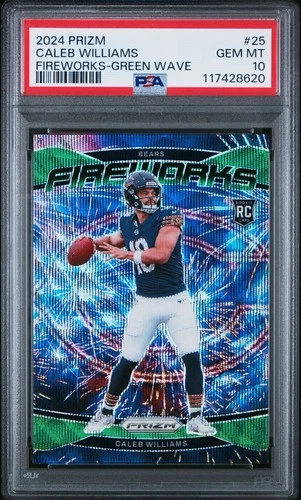 2024 PANINI PRIZM FIREWORKS #25 CALEB WILLIAMS FIREWORKS-GREEN WAVE PSA 10