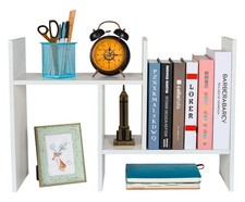 PAG Adjustable Wood Desktop Shelf Small Bookshelf Desk Organizer White