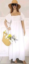 a. ren White Cotton Maxi Dress Puff Sleeves Size Small Used
