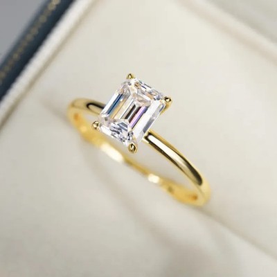 4.15 Ct Emerald Cut White Treated Diamond Solitaire Engagement Ring 925 Silver