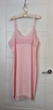 60s Vintage Jean Lee Pink Full Slip 44in Nylon Lace Floral Adjustable Straps