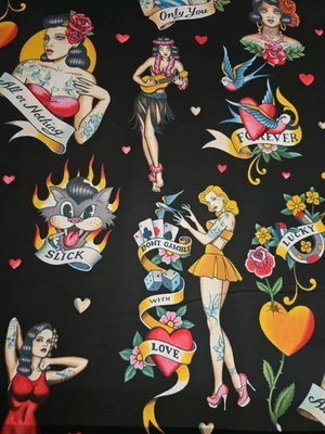 Dont Gamble With Love Pinups Tatoo By The yard x 43 Alexander Henry 2019 Fabric