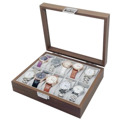 Holz Uhrenkoffer 10 Uhren Uhrenbox Uhrenpräsentation Schmuckkoffer  Armbanduhren