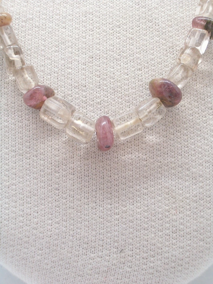 Collana in TORMALINA E QUARZO - chiusura in argento 925 - girocollo pietre dure - Immagine 3 di 4