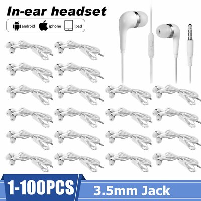 1-100PCS HIFI Wired Earbuds Headset In-Ear Earphone Headphone MIC 3.5mm Jack Lot